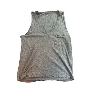 Madewell Whisper Cotton V-Neck Pocket Tank Top Women's Medium Gray G4319